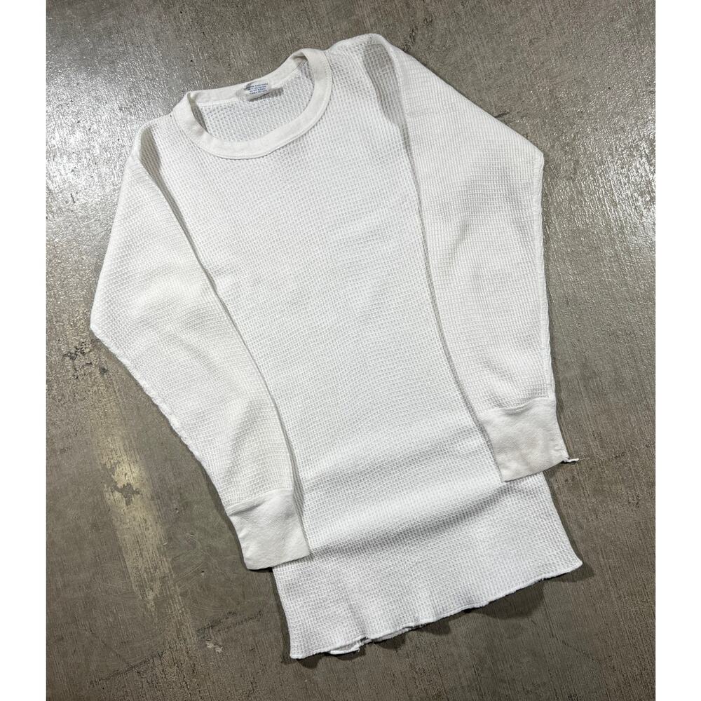 Vintage 60s J.E. Morgan Cropped Thermal Waffle Knit Shirt White